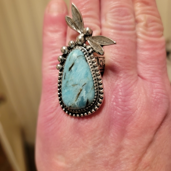 ICON Jewelry - Dragonfly Faux Turquoise beaded stone Boho hippie South western ring NWT